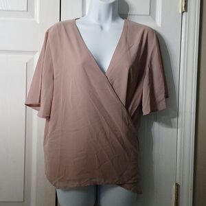 Zenana tan sheer wrap blouse casual business casual  Sz L NWOT